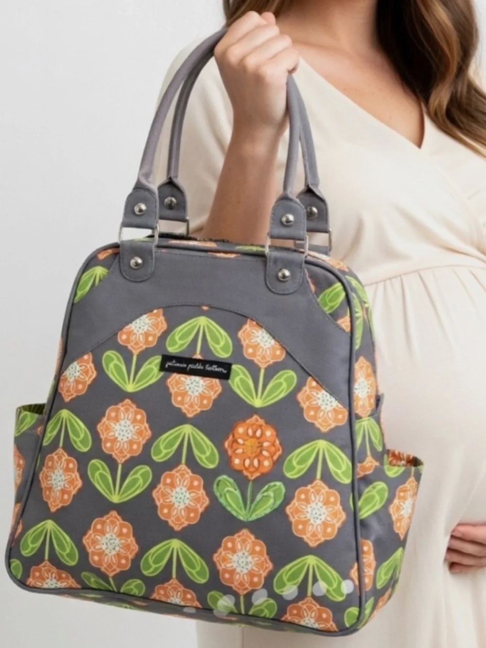 Petunia Pickle Bottom Santiago Sunset Floral Diaper Bag Backpack Gray and Orange